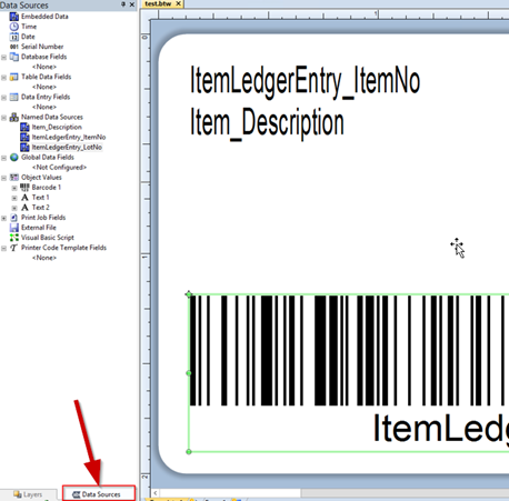 Add Named Data Sources to a BarTender Label Template