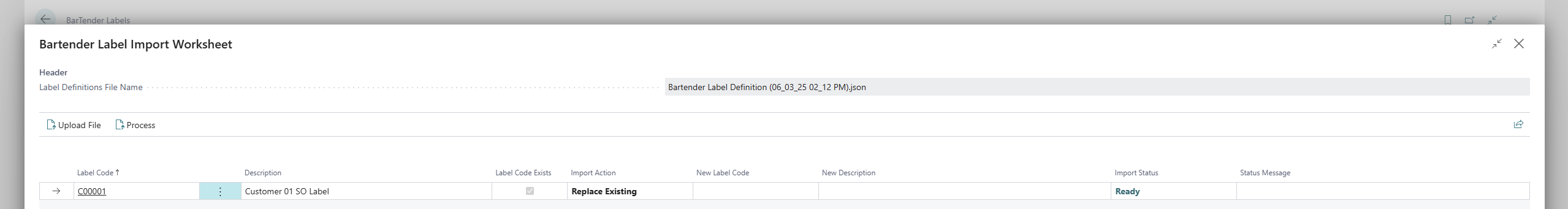 Import Label Configuration