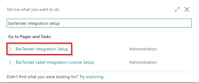 Search for BarTender IntegrationSetup
