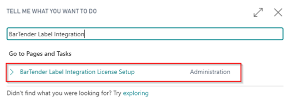 Search for BarTender Label Integration License Setup